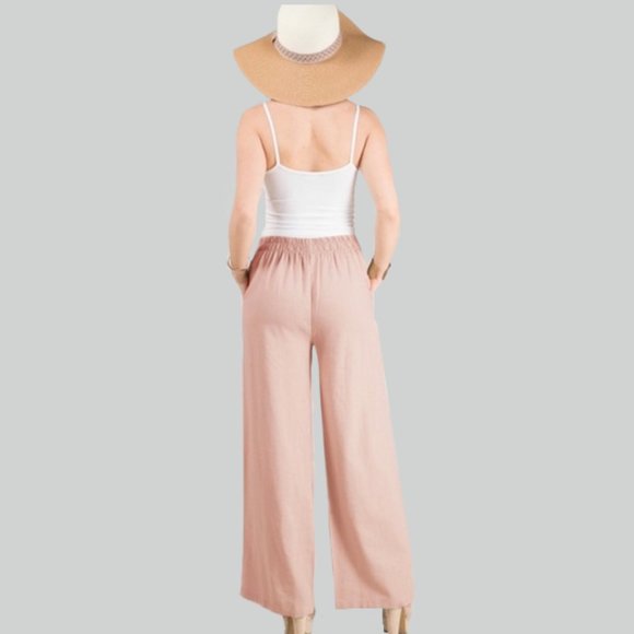 Linen Mix Wide Leg Front Belted Pants in Mauve - Picture 3 of 4
